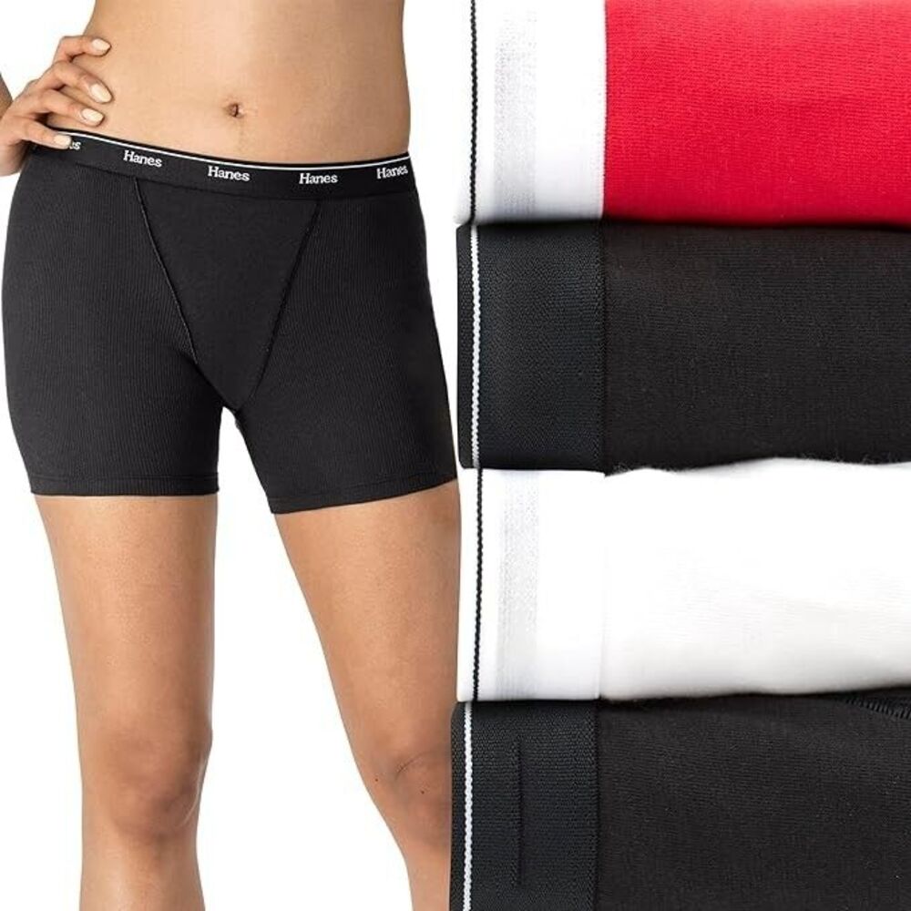 4-Pack Hanes Originals Women’s Mid-Thigh Boxer Briefs SMALL Color Mix Stretch